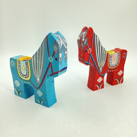 Unbranded Accents Set Of 2 Vintage Wood Folk Art Folk Art Horses